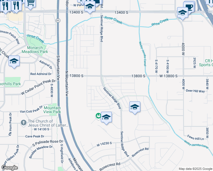 map of restaurants, bars, coffee shops, grocery stores, and more near 13881 Little Ridge Lane in Herriman