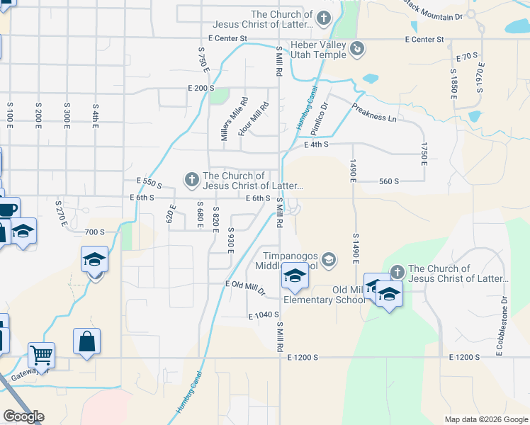 map of restaurants, bars, coffee shops, grocery stores, and more near 631 South Falkirk Road in Heber City