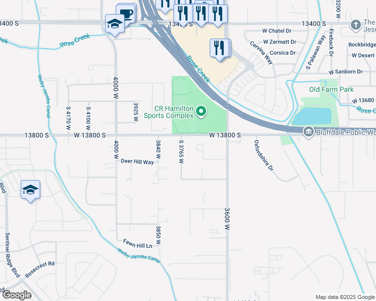 map of restaurants, bars, coffee shops, grocery stores, and more near 13849 South Wasatch Vista Drive in Bluffdale