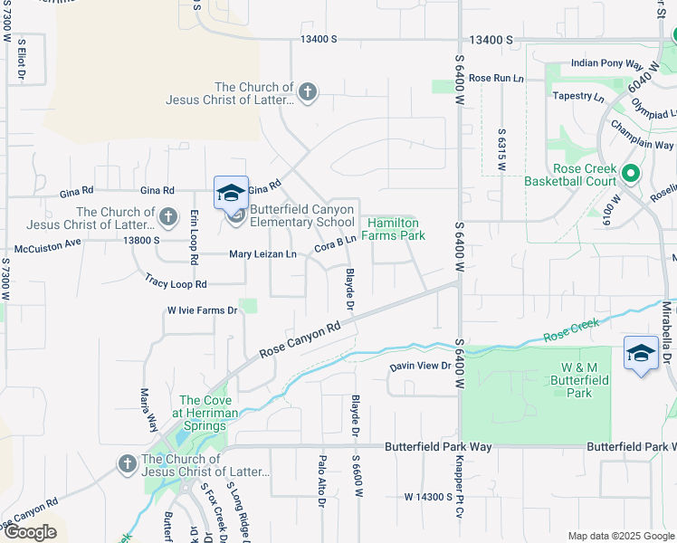 map of restaurants, bars, coffee shops, grocery stores, and more near 6677 Cora B Lane in Herriman