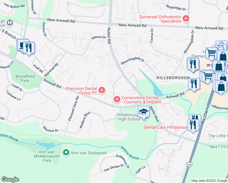 map of restaurants, bars, coffee shops, grocery stores, and more near 798 Eves Drive in Somerset County