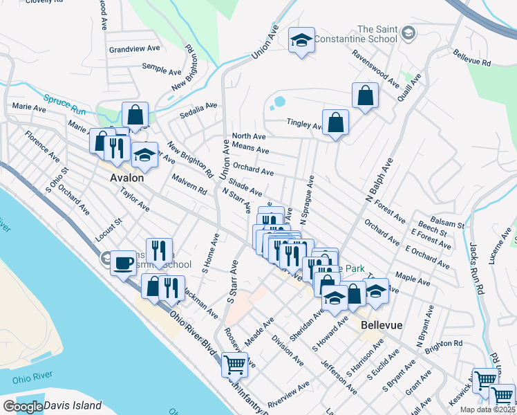 map of restaurants, bars, coffee shops, grocery stores, and more near 689 Shade Avenue in Pittsburgh