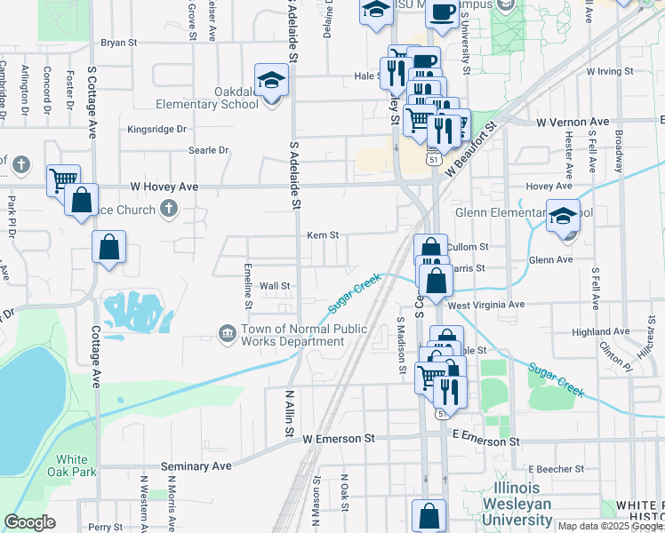 map of restaurants, bars, coffee shops, grocery stores, and more near 908 Market St in Normal