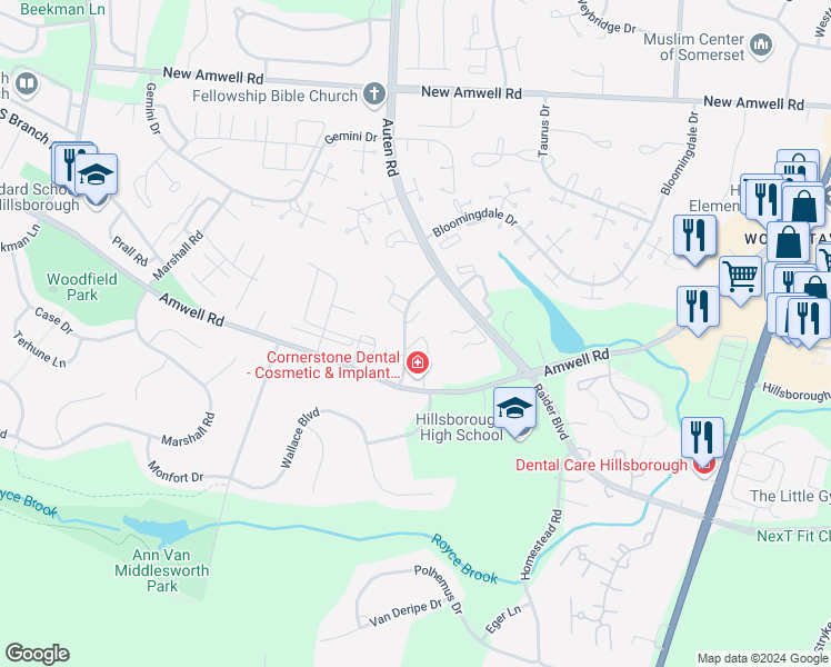map of restaurants, bars, coffee shops, grocery stores, and more near 798 Eves Drive in Somerset County