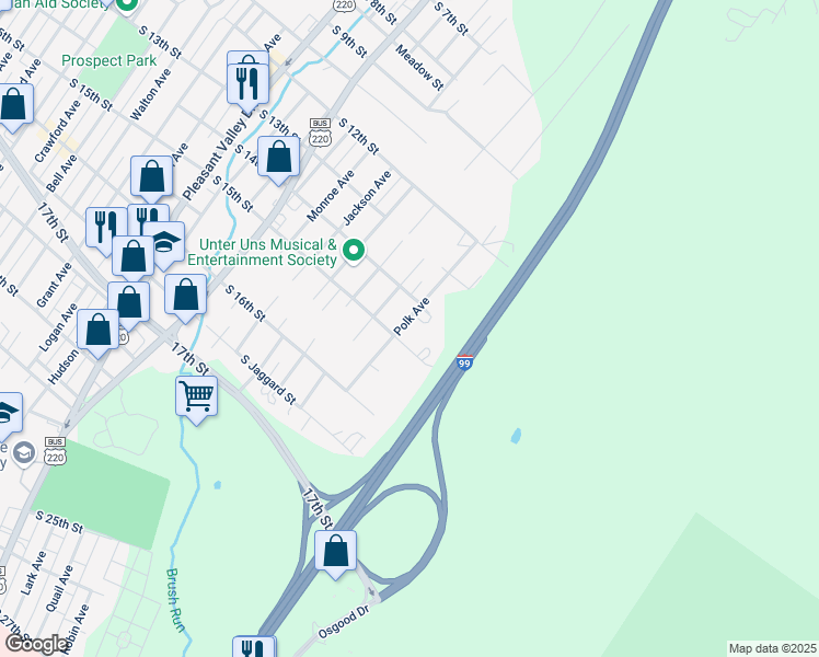 map of restaurants, bars, coffee shops, grocery stores, and more near 1416-22 Polk Avenue in Altoona