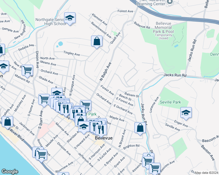 map of restaurants, bars, coffee shops, grocery stores, and more near 188 Dakota Avenue in Pittsburgh