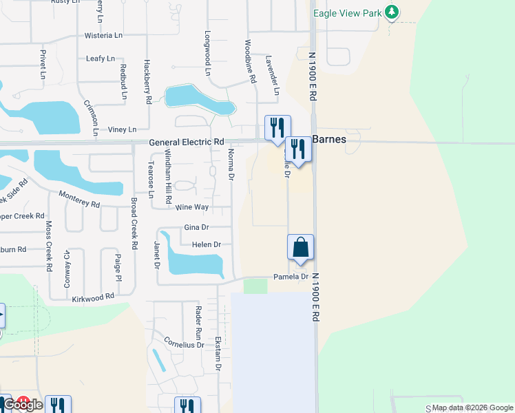 map of restaurants, bars, coffee shops, grocery stores, and more near 1403 Norma Drive in Bloomington