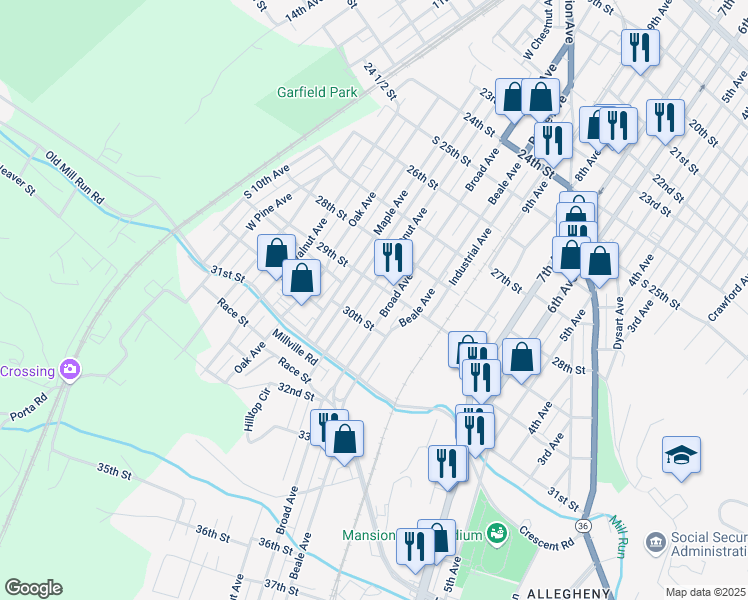 map of restaurants, bars, coffee shops, grocery stores, and more near 2901 West Chestnut Avenue in Altoona