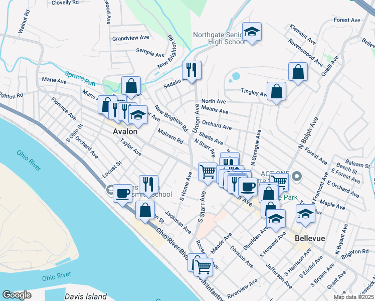 map of restaurants, bars, coffee shops, grocery stores, and more near 431 North Home Avenue in Pittsburgh