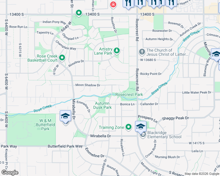 map of restaurants, bars, coffee shops, grocery stores, and more near 13842 Friendship Drive in Herriman