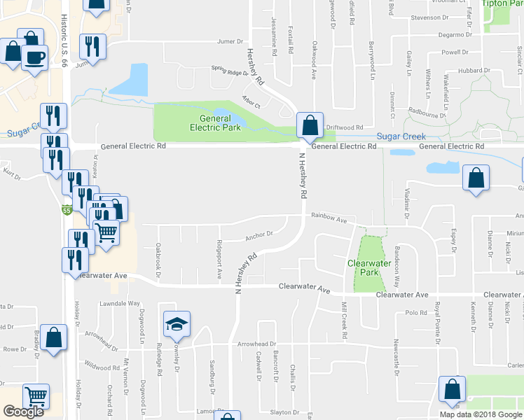 map of restaurants, bars, coffee shops, grocery stores, and more near 2404 Rainbow Avenue in Bloomington
