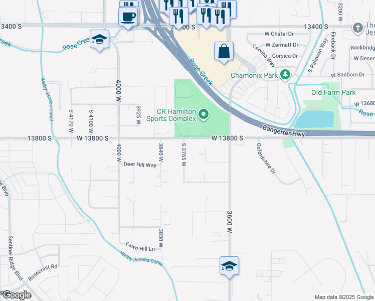 map of restaurants, bars, coffee shops, grocery stores, and more near 13849 South Wasatch Vista Drive in Bluffdale