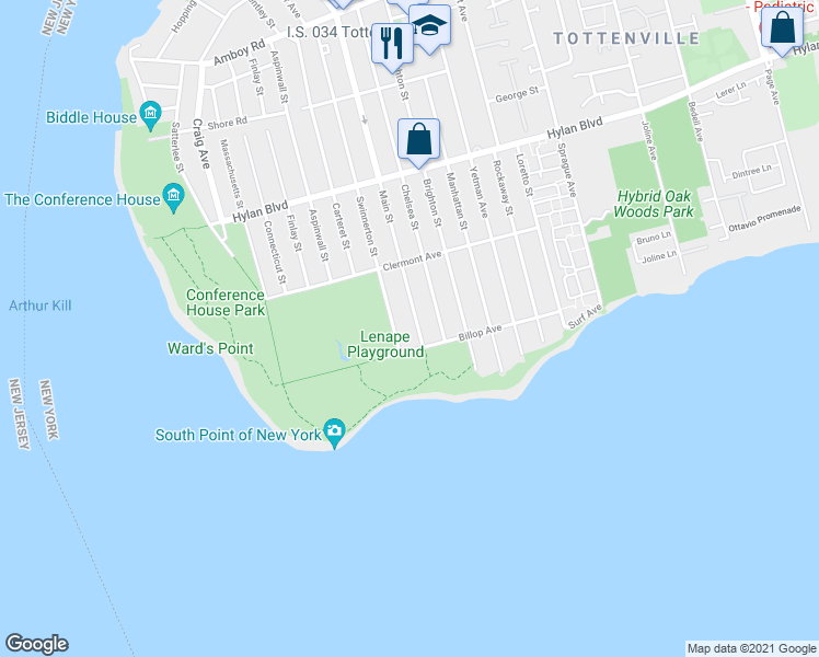 map of restaurants, bars, coffee shops, grocery stores, and more near 594 Main Street in Staten Island