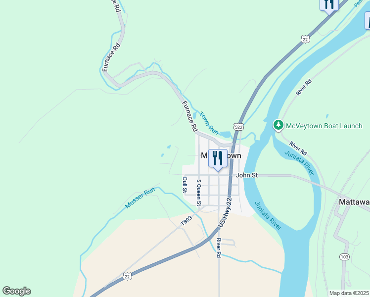 map of restaurants, bars, coffee shops, grocery stores, and more near West John Street Exd in McVeytown