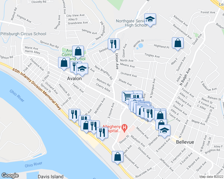 map of restaurants, bars, coffee shops, grocery stores, and more near 924 Malvern Road in Pittsburgh