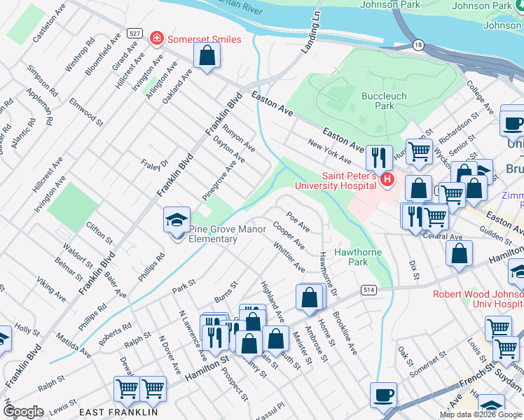 map of restaurants, bars, coffee shops, grocery stores, and more near 33 Cooper Avenue in Franklin Township