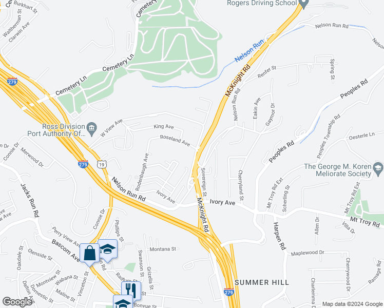 map of restaurants, bars, coffee shops, grocery stores, and more near 4495 McKnight Road in Pittsburgh