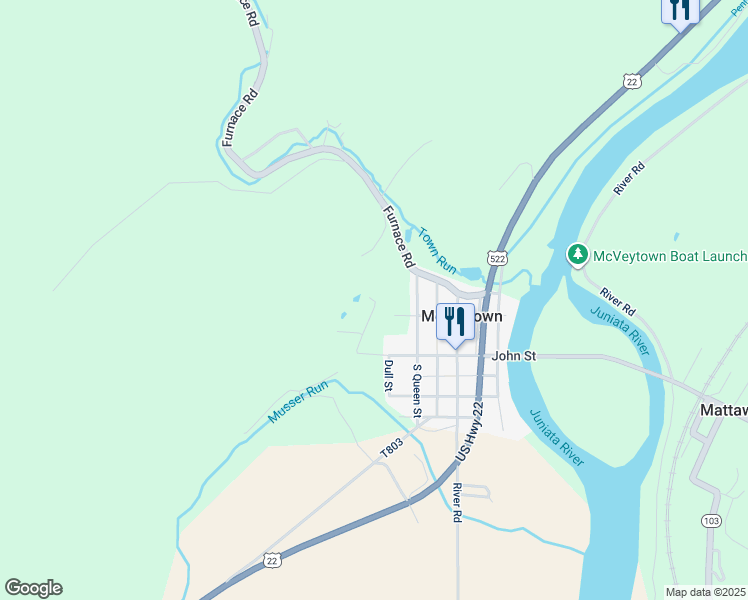 map of restaurants, bars, coffee shops, grocery stores, and more near West John Street Exd in McVeytown