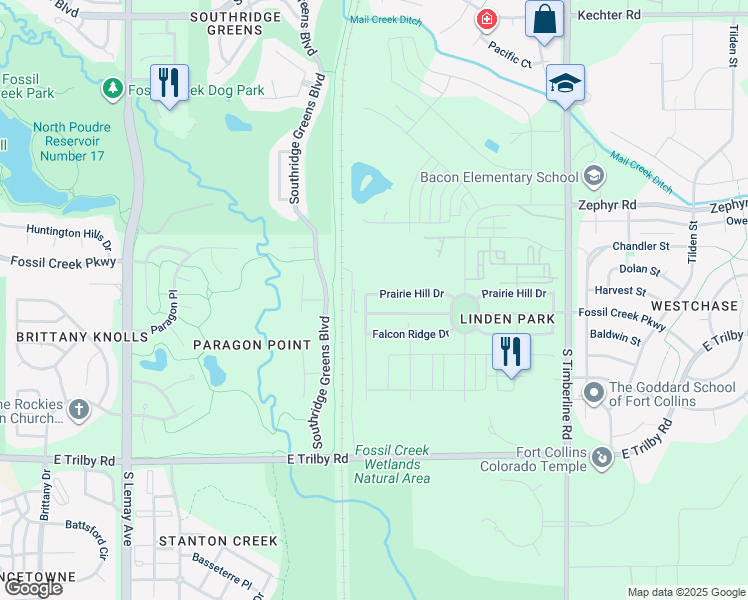 map of restaurants, bars, coffee shops, grocery stores, and more near 6227 Golden Willow Drive in Fort Collins