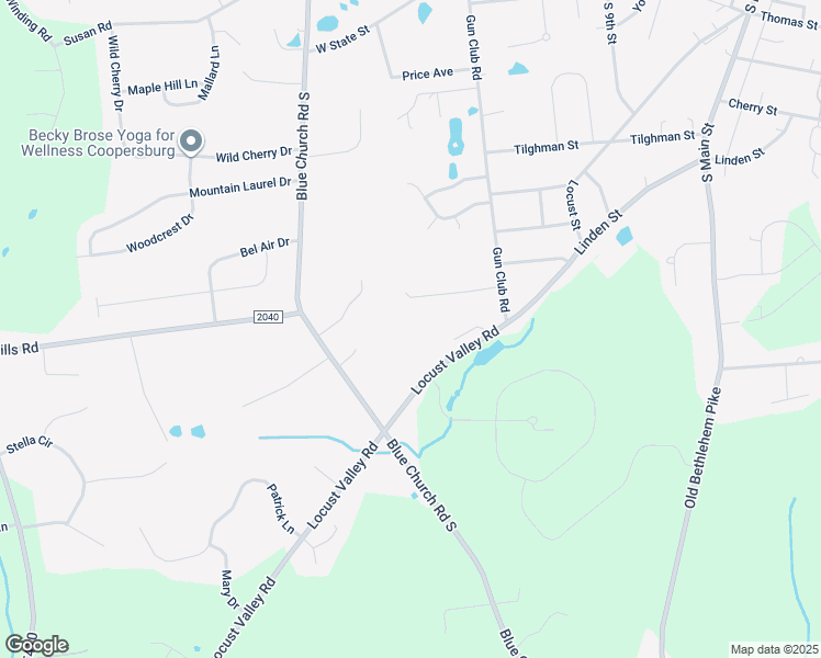 map of restaurants, bars, coffee shops, grocery stores, and more near 5585 Locust Valley Road in Coopersburg