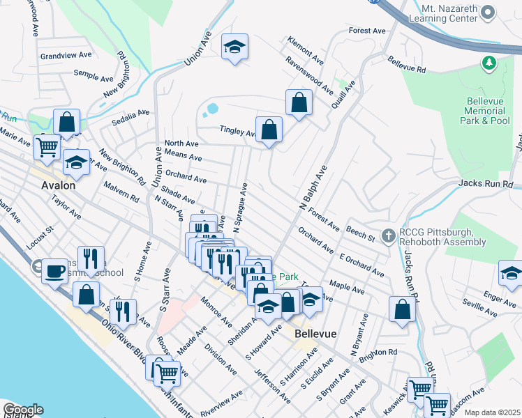 map of restaurants, bars, coffee shops, grocery stores, and more near 553 Orchard Avenue in Bellevue