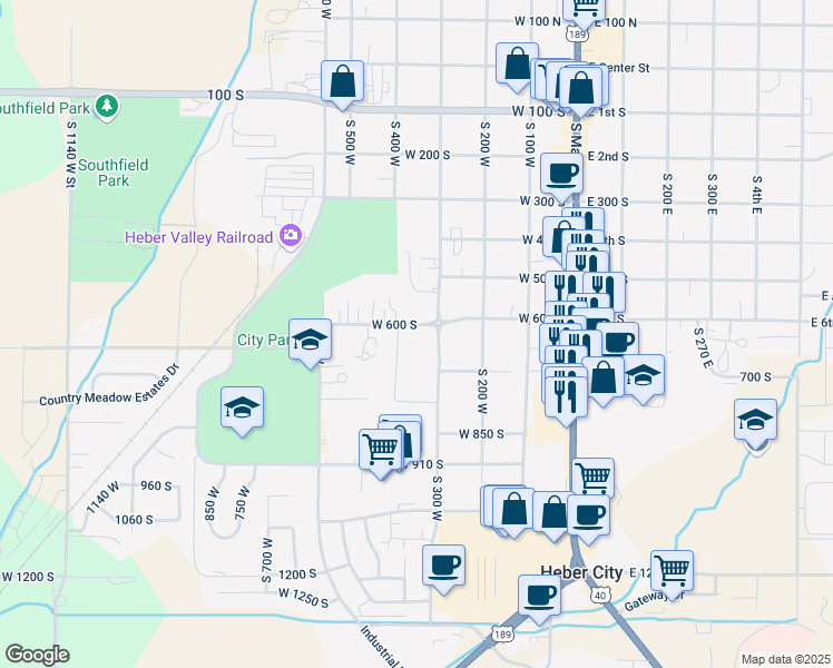 map of restaurants, bars, coffee shops, grocery stores, and more near 370 West 600 South in Heber City