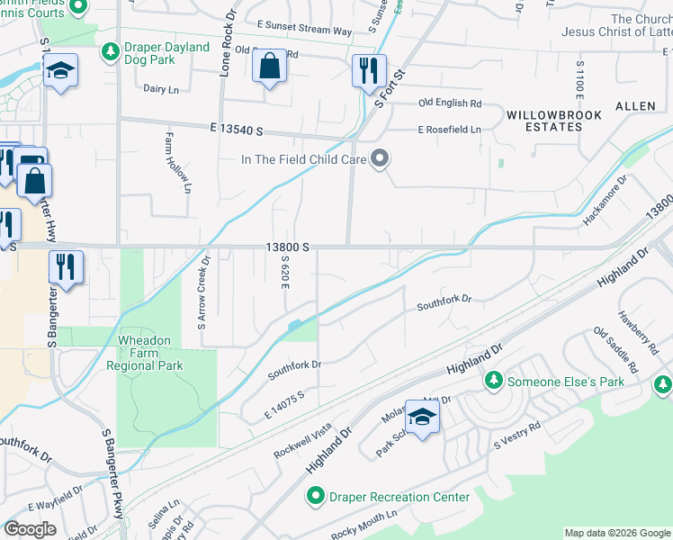 map of restaurants, bars, coffee shops, grocery stores, and more near 691 Osborne Estate Cir in Draper