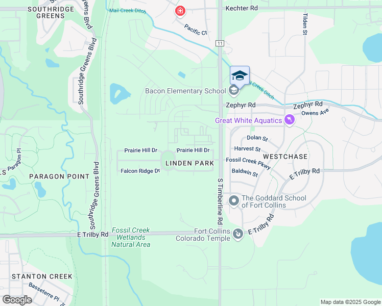 map of restaurants, bars, coffee shops, grocery stores, and more near 1939 Prairie Hill Drive in Fort Collins