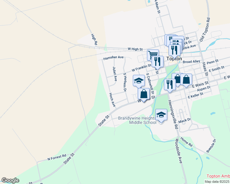 map of restaurants, bars, coffee shops, grocery stores, and more near 537 Marshall Avenue in Topton