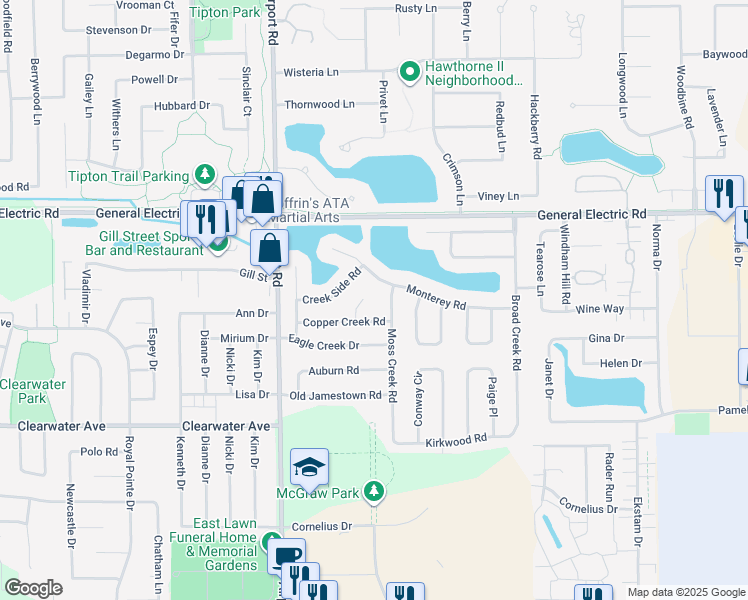 map of restaurants, bars, coffee shops, grocery stores, and more near 9 Melrose Court in Bloomington