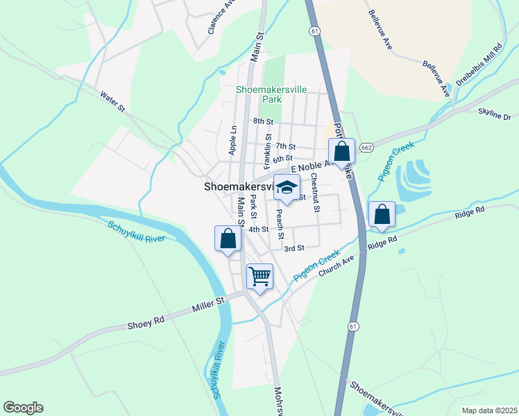 map of restaurants, bars, coffee shops, grocery stores, and more near 436 Franklin Street in Shoemakersville