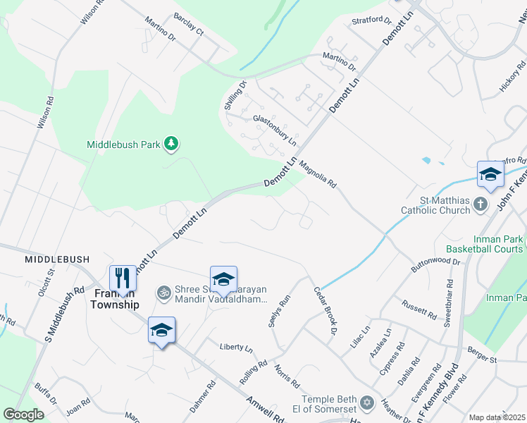 map of restaurants, bars, coffee shops, grocery stores, and more near 380 Demott Lane in Franklin Township
