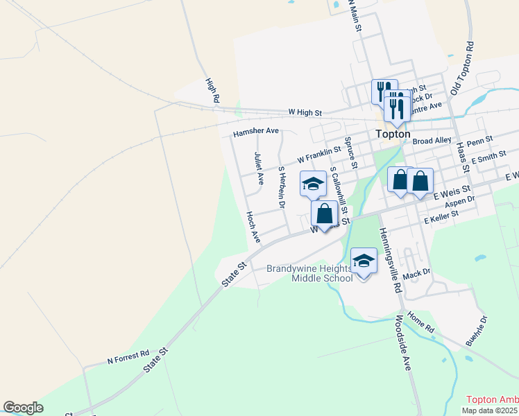 map of restaurants, bars, coffee shops, grocery stores, and more near 537 Marshall Avenue in Topton
