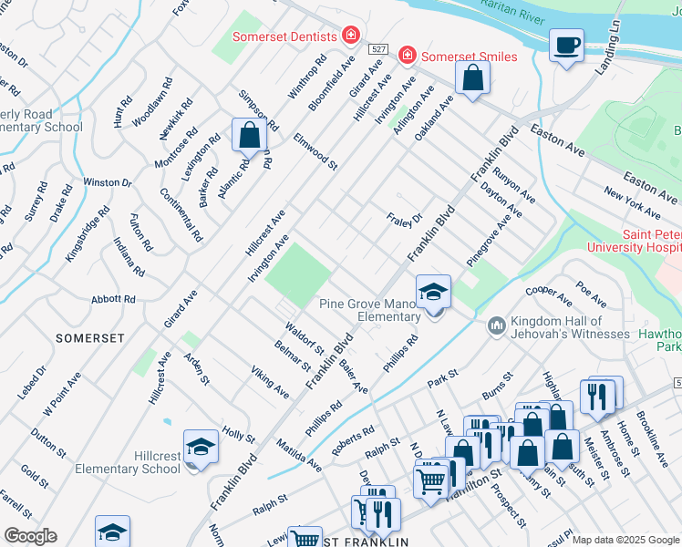 map of restaurants, bars, coffee shops, grocery stores, and more near 24 Carmen Street in Franklin Township
