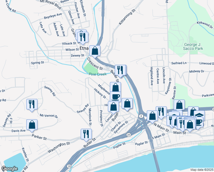 map of restaurants, bars, coffee shops, grocery stores, and more near 15 Pine Street in Etna