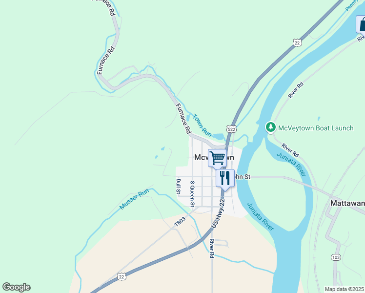 map of restaurants, bars, coffee shops, grocery stores, and more near 277 West Holiday Street in McVeytown