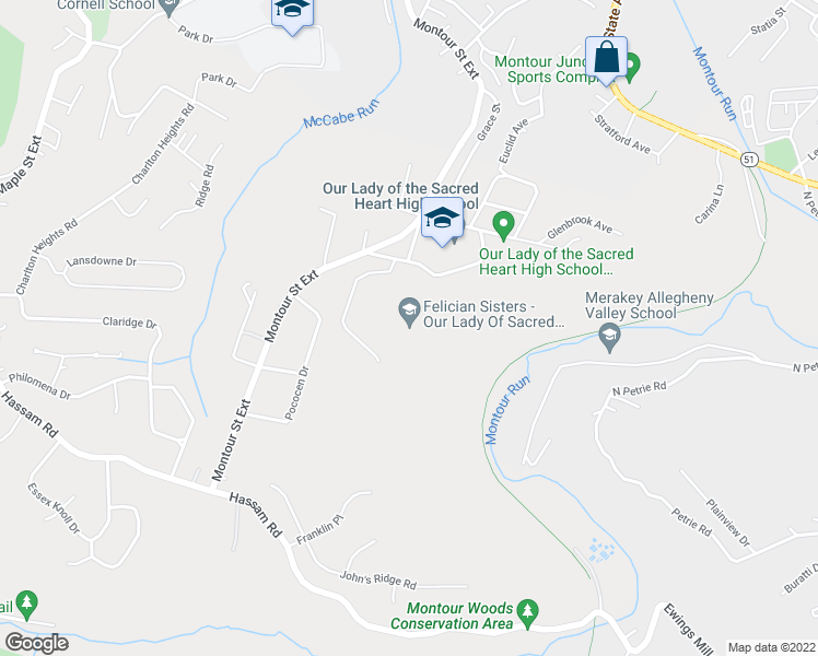 map of restaurants, bars, coffee shops, grocery stores, and more near 1500 Woodcrest Avenue in Coraopolis