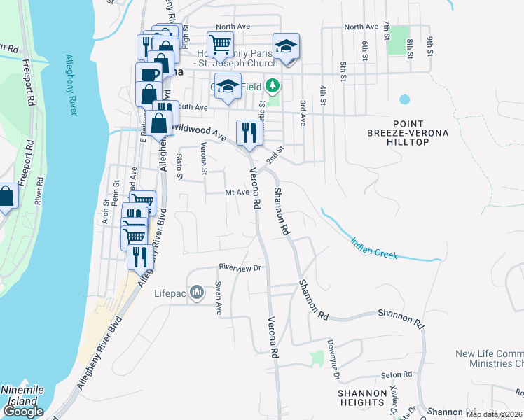 map of restaurants, bars, coffee shops, grocery stores, and more near 6730 Verona Road in Verona
