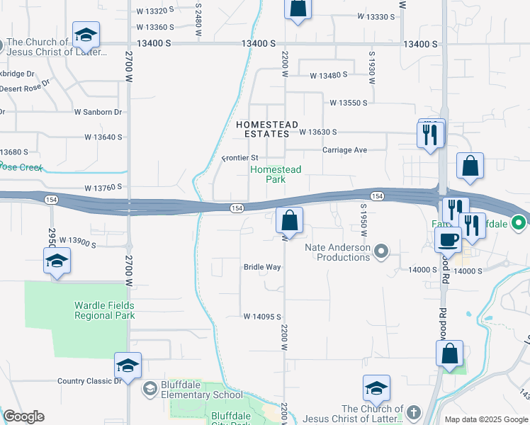 map of restaurants, bars, coffee shops, grocery stores, and more near 13804 2200 West in Bluffdale