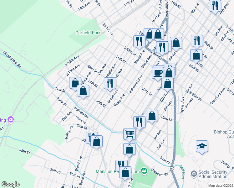 map of restaurants, bars, coffee shops, grocery stores, and more near 2817-19 Broad Avenue in Altoona