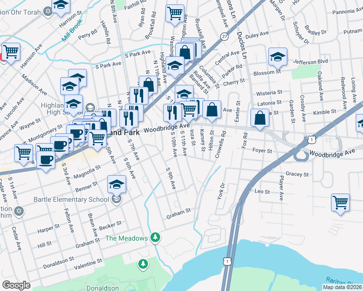 map of restaurants, bars, coffee shops, grocery stores, and more near 236 South 11th Avenue in Highland Park