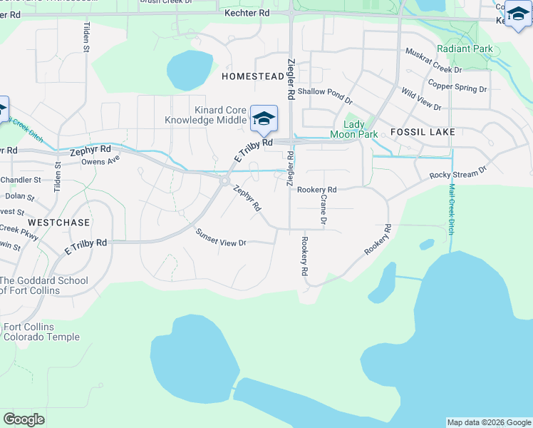 map of restaurants, bars, coffee shops, grocery stores, and more near 3014 Zephyr Road in Fort Collins
