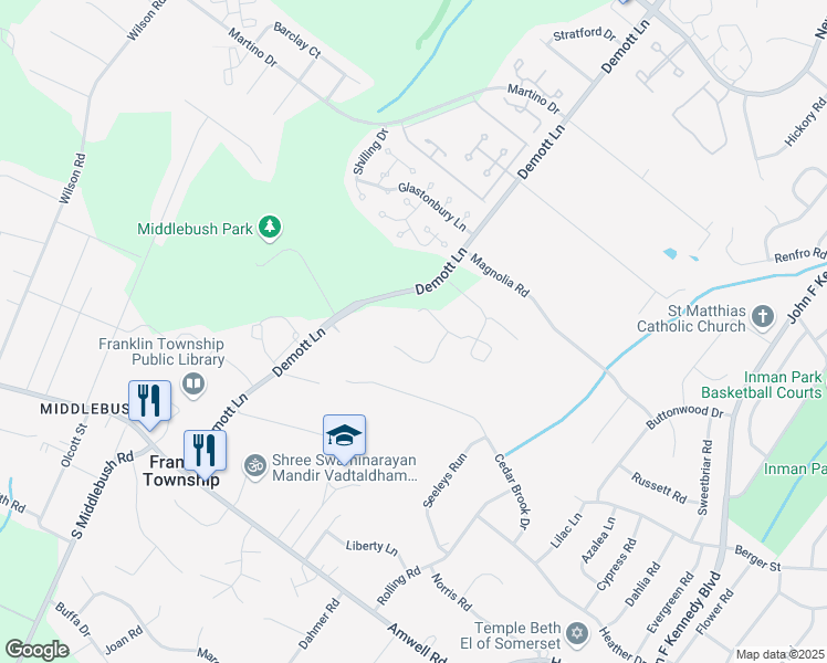 map of restaurants, bars, coffee shops, grocery stores, and more near 380 Demott Lane in Franklin Township
