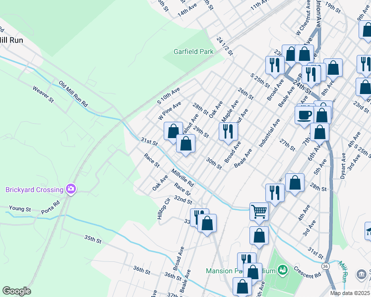 map of restaurants, bars, coffee shops, grocery stores, and more near 2936-38 Oak Ave in Altoona