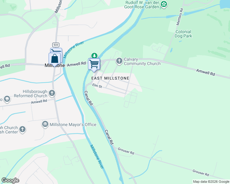map of restaurants, bars, coffee shops, grocery stores, and more near 48 Elm Street in Franklin Township
