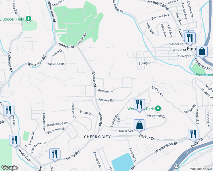 map of restaurants, bars, coffee shops, grocery stores, and more near 304 Lupine Dr in Pittsburgh