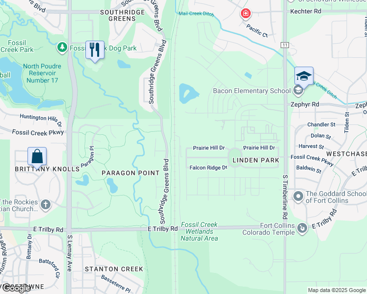 map of restaurants, bars, coffee shops, grocery stores, and more near 6227 Golden Willow Drive in Fort Collins