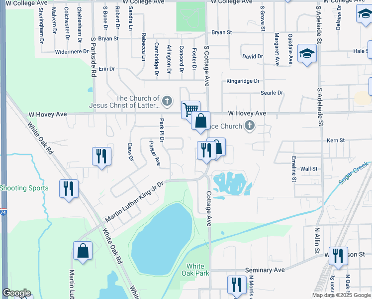 map of restaurants, bars, coffee shops, grocery stores, and more near 17 Boardwalk Cir in Bloomington