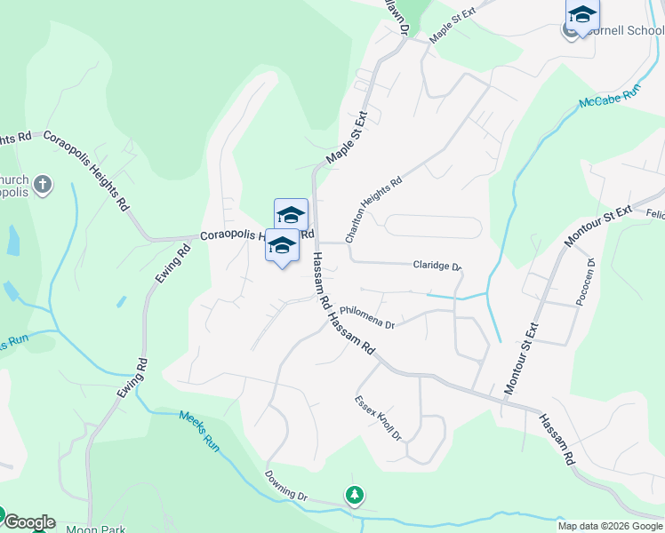 map of restaurants, bars, coffee shops, grocery stores, and more near 1711 Hassam Road in Coraopolis