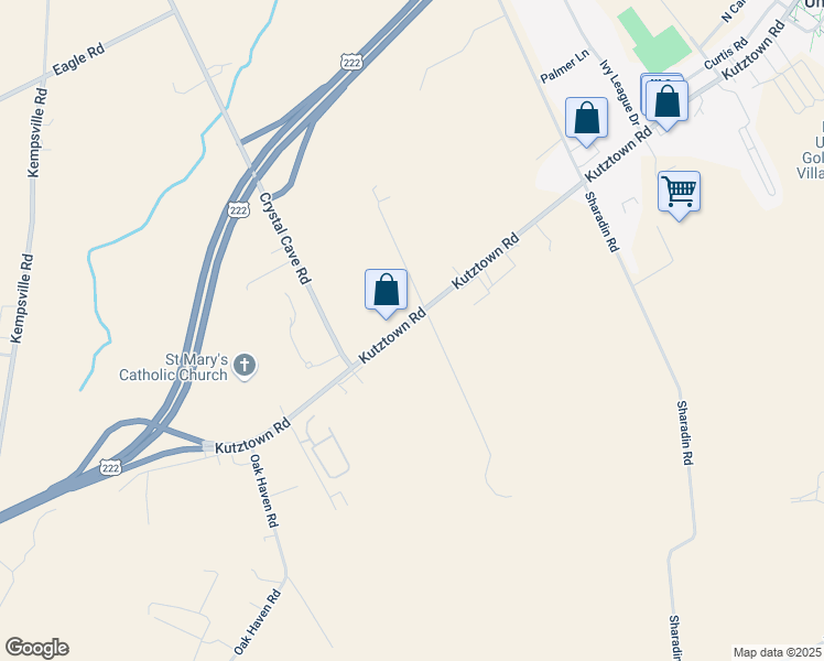 map of restaurants, bars, coffee shops, grocery stores, and more near 14996 Kutztown Road in Kutztown